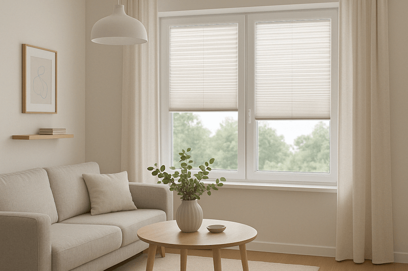 Jakie plisy do salonu z jasną sofą?